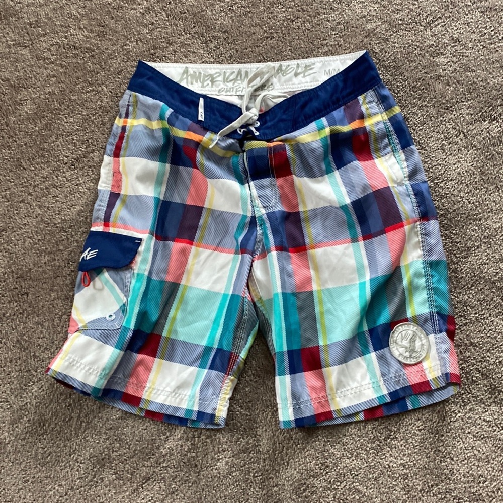 American Eagle Swim Trunks SIZE M Multicolor Plaid Board Shorts AEO